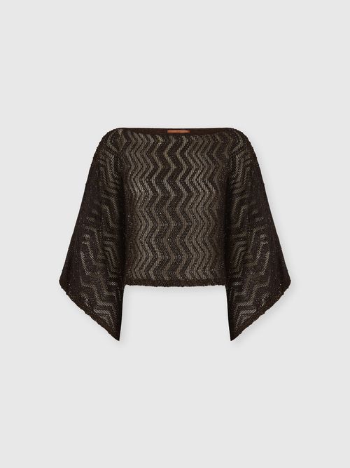 Missoni - Zigzag mesh top with sequins and wide sleeves, Women, Gold
