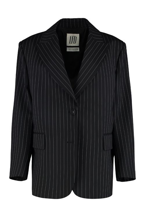 Oversized Pinstripe Blazer with Notch Lapel & Structured Shoulders