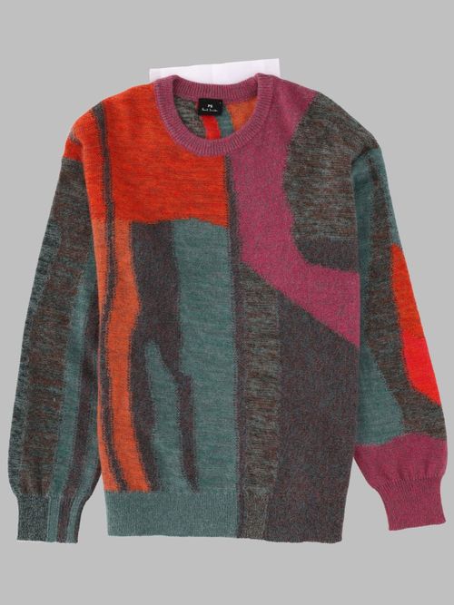 Men's Glitch Motif Sweater with Wool & Mohair Blend