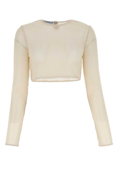 Beaded Mesh Sweater — White
