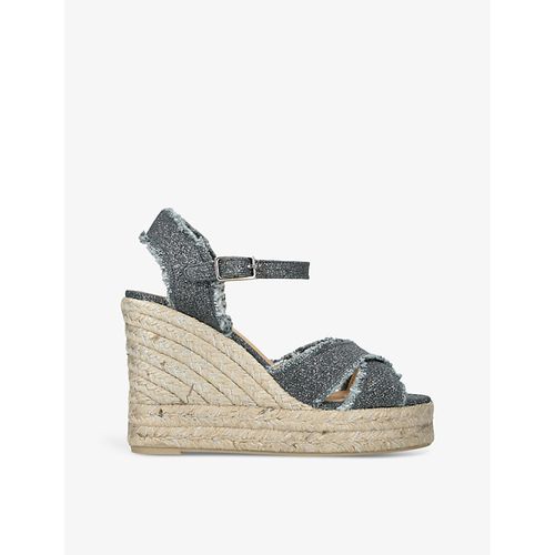 Womens Grey Bromelia Frayed Linen Wedge Espadrilles