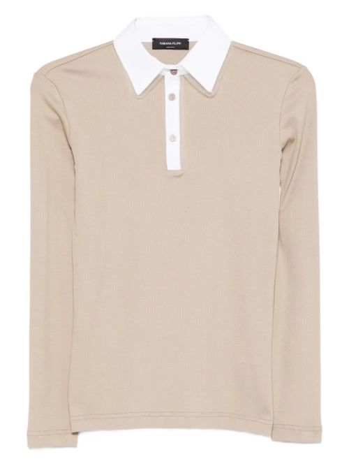 Contrast Collar Polo Shirt — Beige