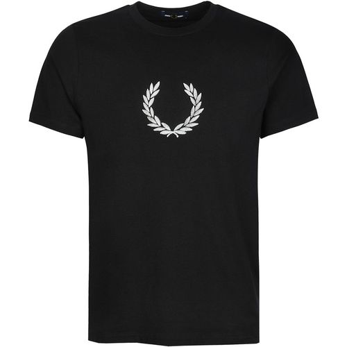 Fred Perry Mens Textured Laurel Wreath T-Shirt Black Cotton - Large