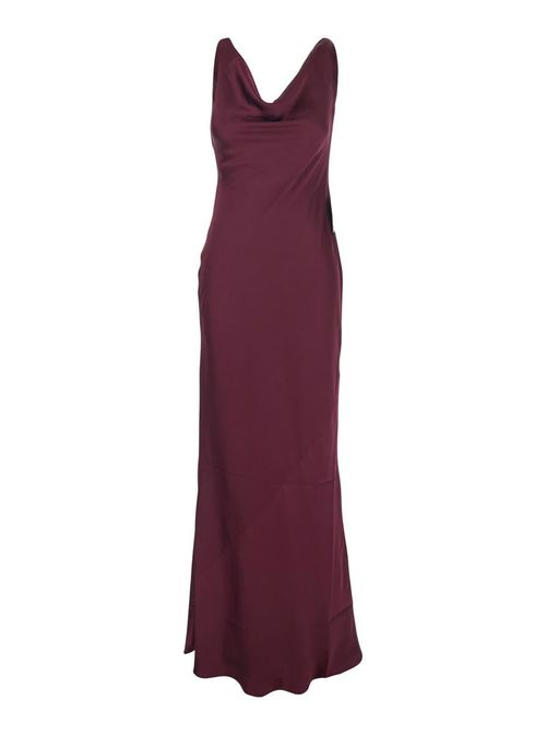 Bordeaux Long Dress With Asymmetric Neckline And Flared Skirt In Tech Fabric Woman