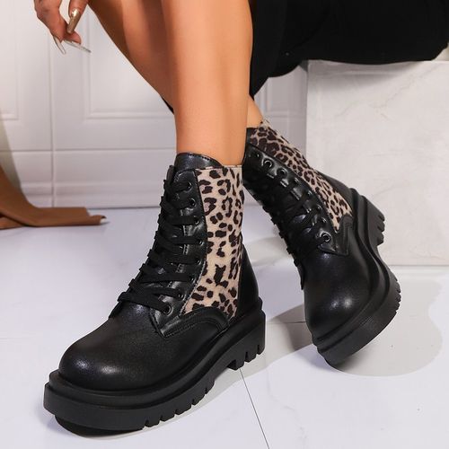 Women's Shoes Women's Shoes large thick bottom front lace up Martin boots fashion leopard print autumn and winter short boot