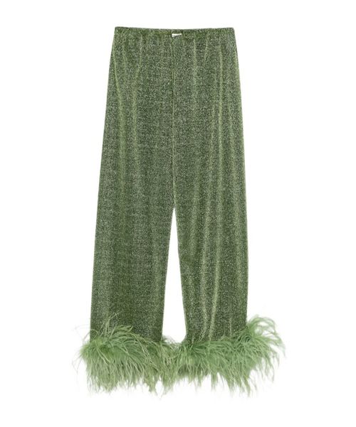 Oséree Glitter Feather-Trim Pants