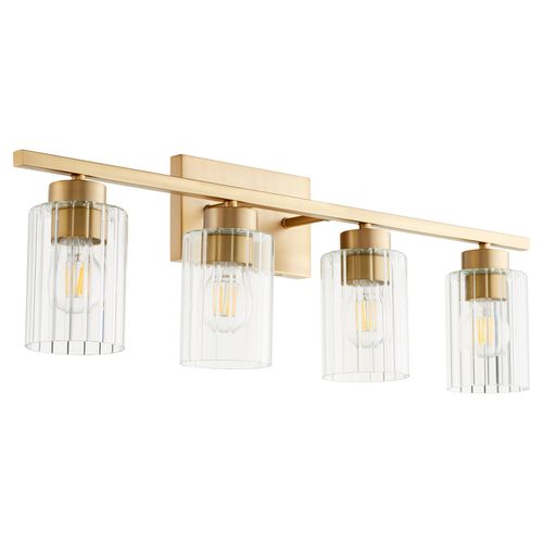 Ladin 4-Light Bathroom Vanity Light in Aged Brass w with Clear Fluted Gla