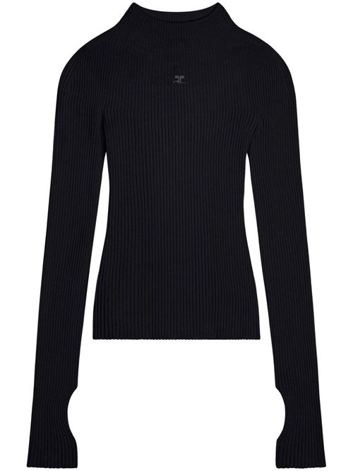 Logo-embroidered ribbed jumper - Black