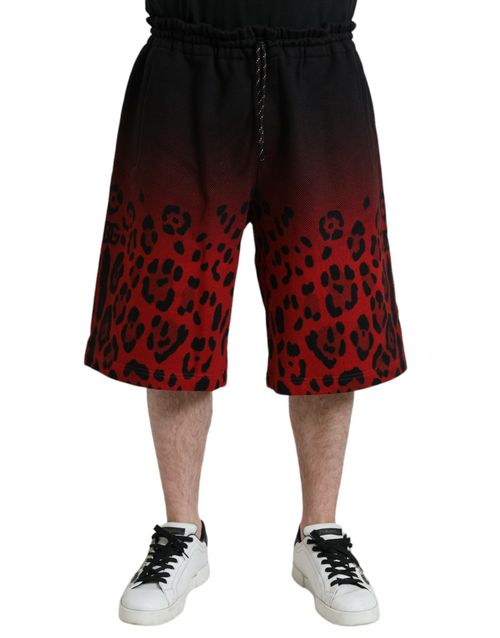 Leopard Print Cotton Bermuda Shorts — Red