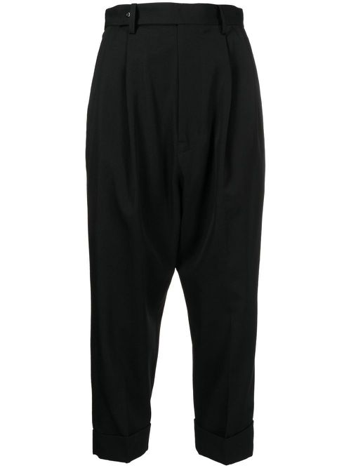 Wool cropped tapered-trousers - Black