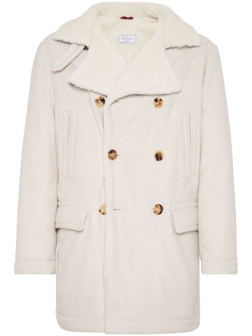 Double-breasted wool coat - Neutrals