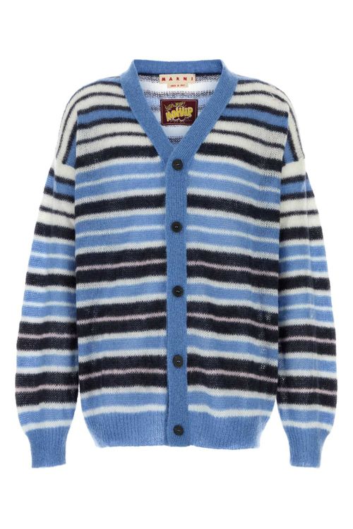 Striped Mohair Blend Cardigan — Blue
