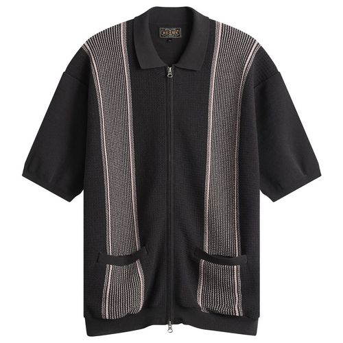 Men's Stripe Zip Knit Polo in Charcoal