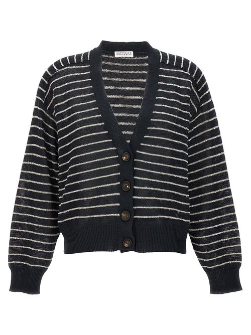 -Sequin Striped Cardigan Maglioni Grigio-Donna