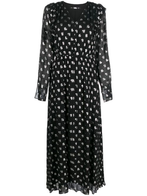 Metallic monogram-print maxi dress - Black