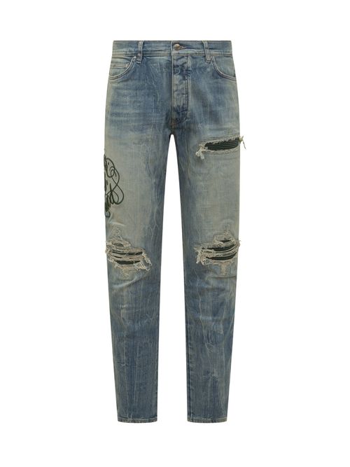 Slim Jeans with Straps and Embroidery