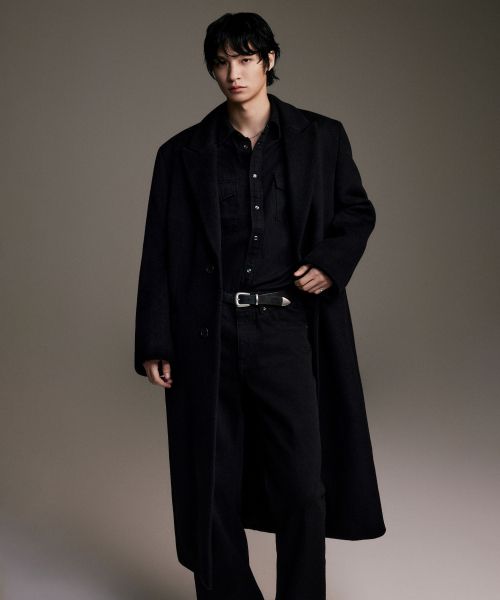 Cashmere Blend Daddy Shoulder Peaked Single Long Coat