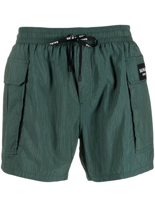 Logo-patch drawstring swim shorts - Green