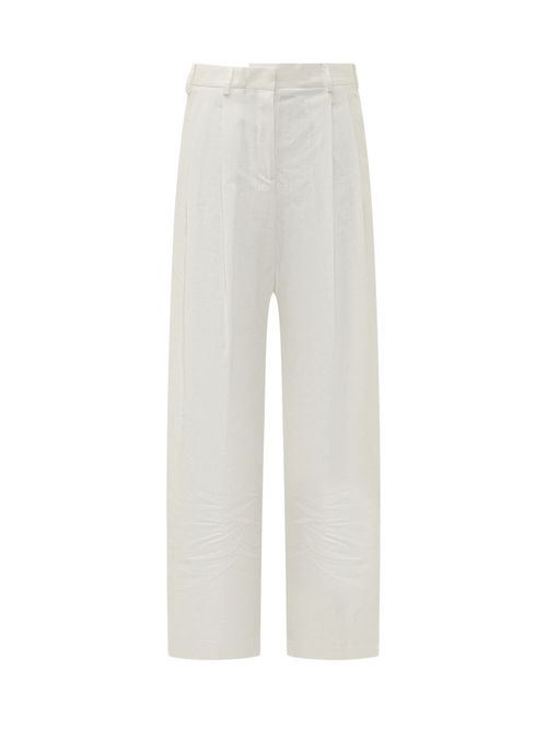 White Straight Pleated Pants