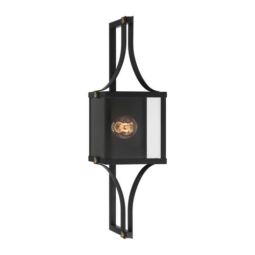 Raeburn 1-Light Outdoor Wall Lantern in Matte Black and Weathered Brushed Bra