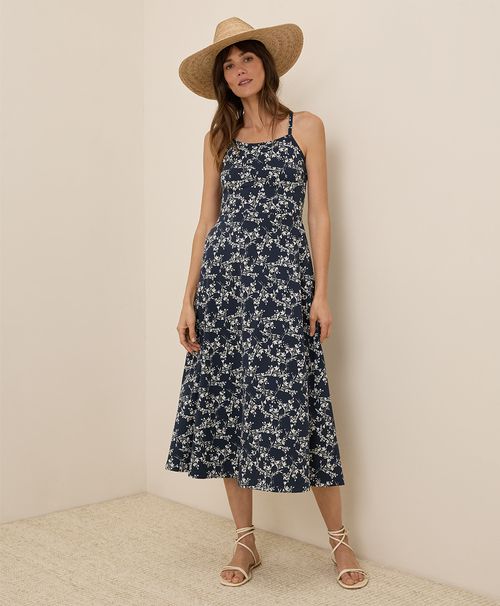 Women's Bouquet Blooms Midnight Blue Fit & Flare Midi Dress R