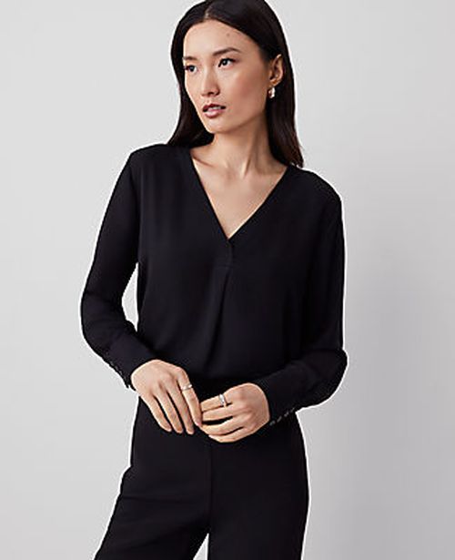 Ann Taylor Petite Mixed Media Pleat Front Top