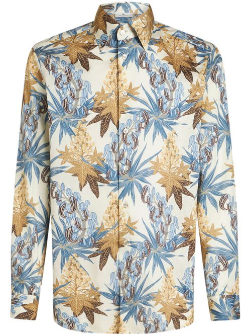 Foliage-print cotton shirt - Neutrals