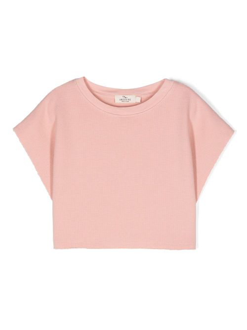 Textured-finish cropped T-shirt - Pink