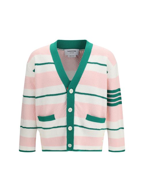 Striped Seed Stitch Cardigan — Pink