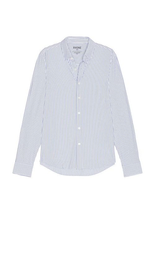 Rhone Slim Commuter Shirt in Dark Blue Wide Stripe.  XL/1X also in L