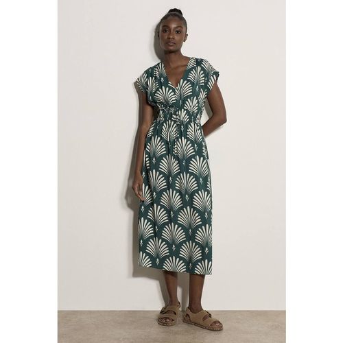 Apricot Fan Print Midaxi Dress In Green