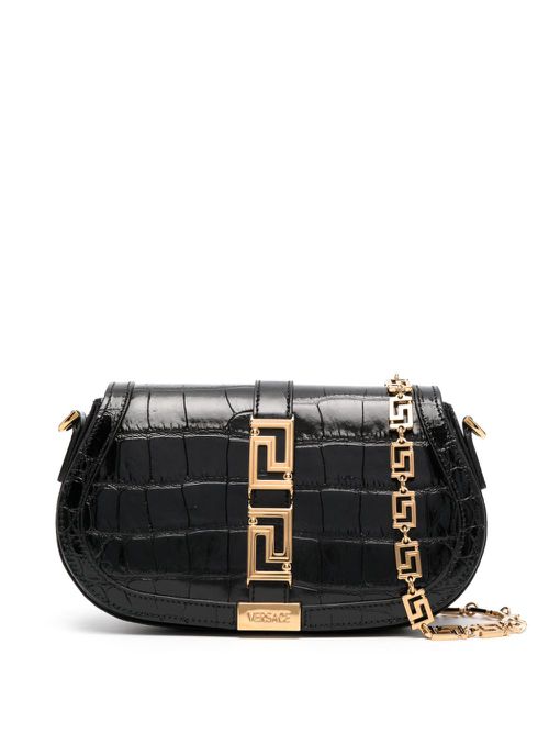 Greca Goddess leather shoulder bag - Black