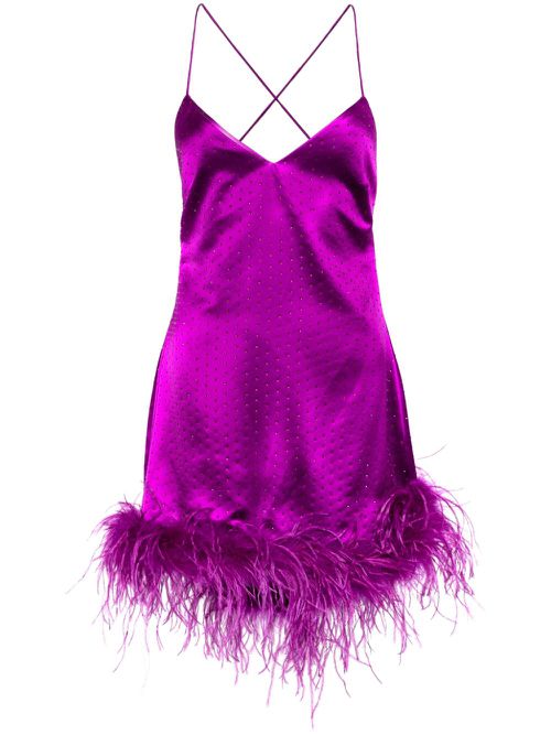 Susana feather-trim satin minidress - Purple