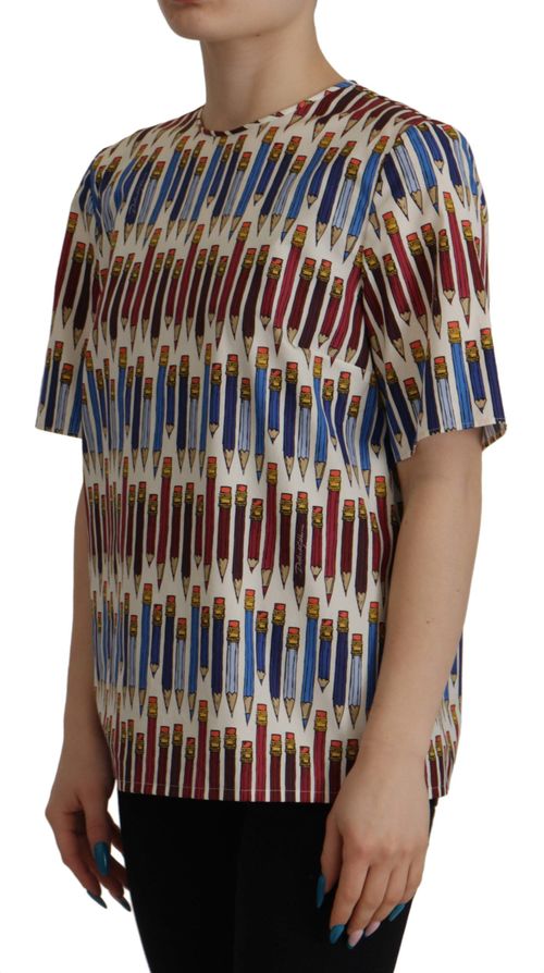 Pencil Print Cotton Blouse — White