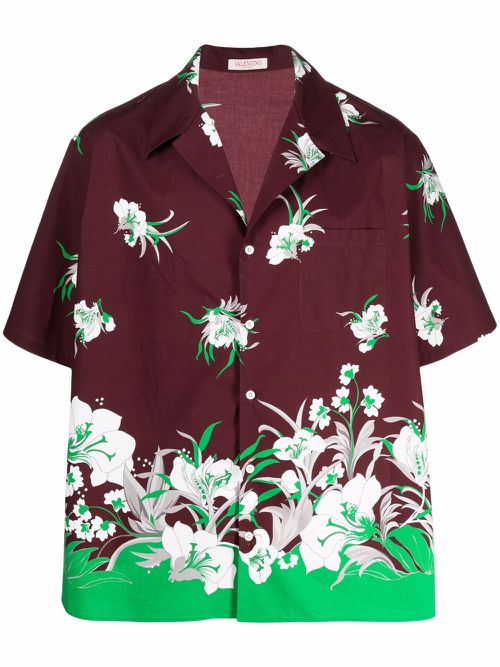 Floral-print short-sleeved shirt - Red
