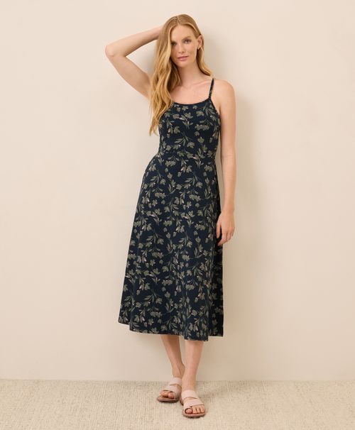 Women's Painted Petals Midnight Blue Fit & Flare Midi Dress R