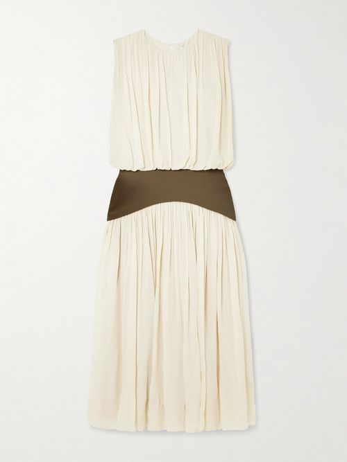 Abadia | Bubble Grain De Poudre-trimmed Pleated Chiffon Gown - Cream |  Realry