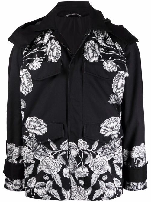 Valentino Garavani Dark Blooming-print hooded jacket - Black