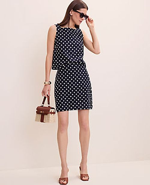 Ann Taylor Polka Dot A-Line Skirt in Linen Blend
