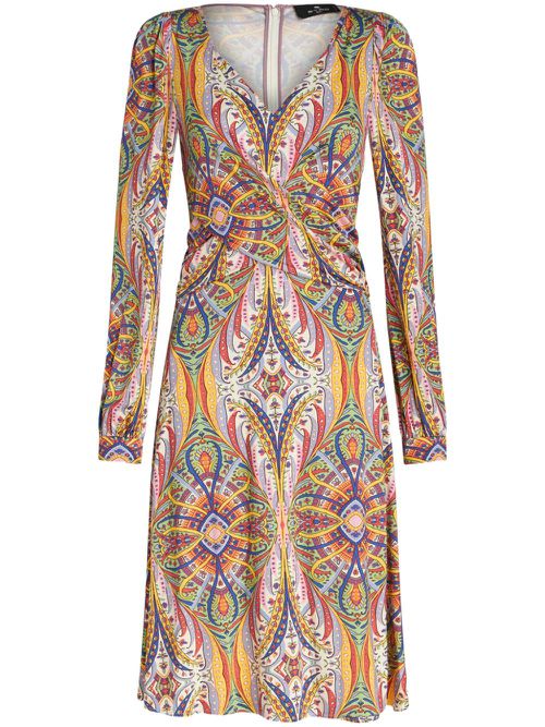 Paisley-print V-neck mididress - Neutrals