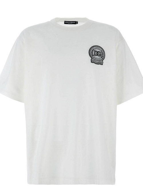 Dolce & Gabbana Roman Numerals Crest Embroidered Logo T-Shirt in White - White