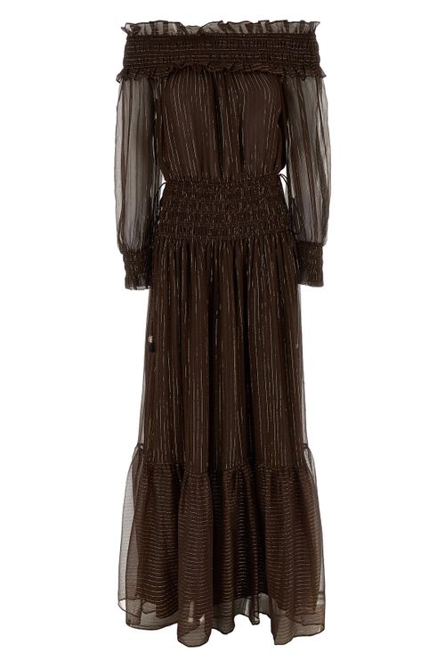 'Brown Georgette Off Shoulder Maxi' Dress