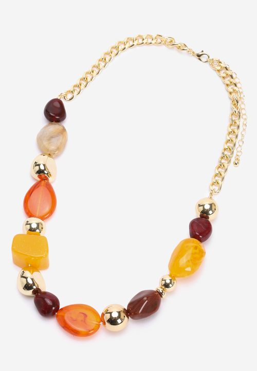Womens Orange Chunky Bead Necklace