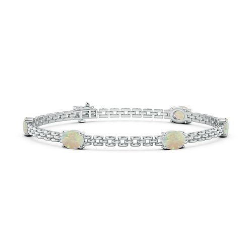 Angara 2.25 Carats Five Stone Oval Opal Station Link Bracelet in 14K White Gold