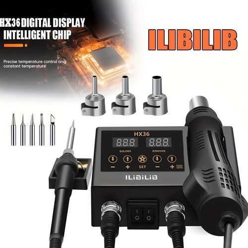 TEMU Ilibilib Professional Dual Station Soldering Iron - 60w + 600w Hot Air Gun With Led Temperature Display, Auto Sleep & Pid Precision Contro