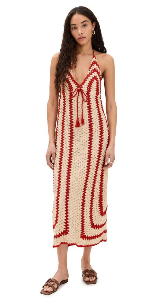 Georgie Crochet Midi Dress Cherry/Crème 