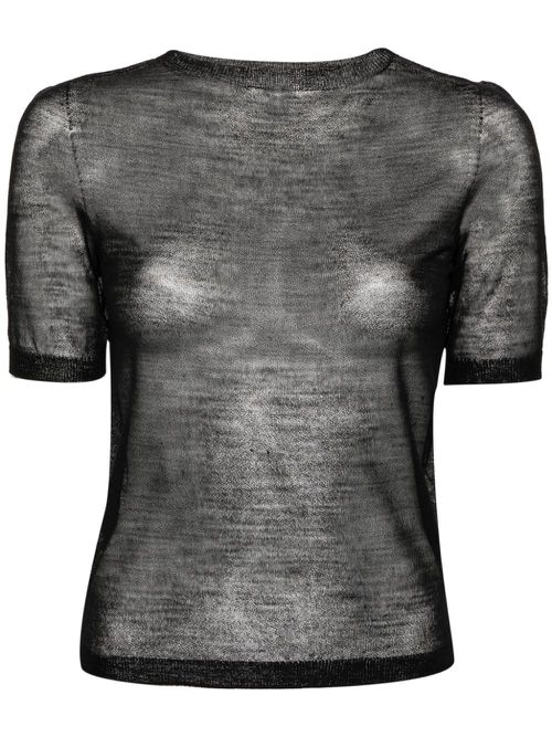Semi-sheer cheesecloth T-shirt - Black
