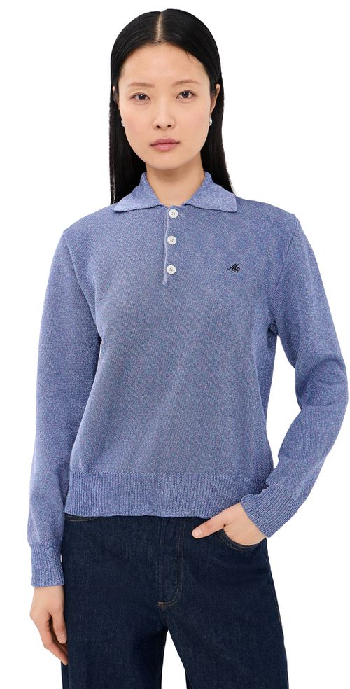 Merino Wool Backed Lurex Polo Sweater Purple
