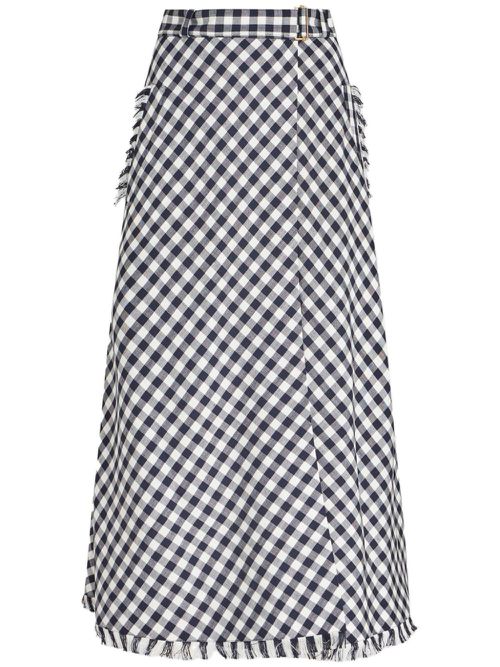 Gingham-check wrap midi skirt - Blue