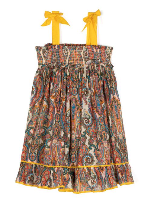Ottie paisley-print shirred dress - Neutrals